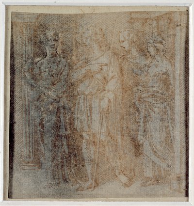Aeneas begeleid door Dido, studie voor de randscène (3e compartiment links) van de 