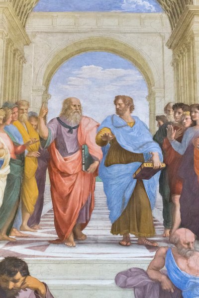 Aristoteles en Plato: detail van de School van Athene in de Stanza della Segnatura door Raphael (1483 1520)