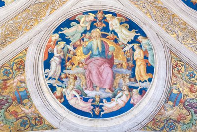 Schepper op de troon tussen engelen en cherubs door Raphael (1483 1520)