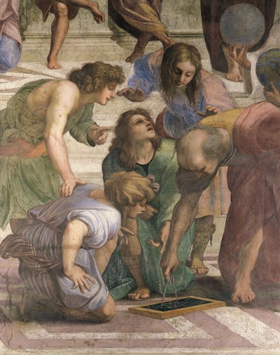 Euclides tekent de figuur van een hexagram (detail) door Raphael (1483 1520)