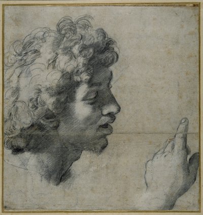 Studie van hoofd en hand door Raphael