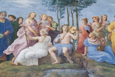 Parnassus, uit de Stanza della Segnatura door Raphael (1483 1520)