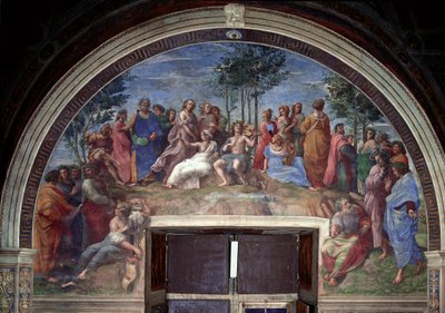 Parnassus, uit de Stanza della Segnatura door Raphael (1483 1520)