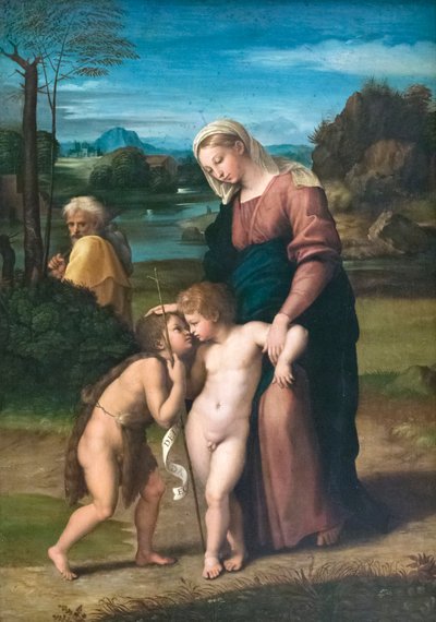 De heilige Familie ontmoet de jonge Sint Jan de Doper, bekend als Madonna del Passeggio door Raphael (1483 1520)