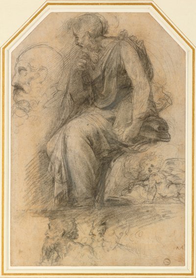 Een mannelijke Heilige, zittend Studie voor de Disputa, 16e eeuw door Raphael