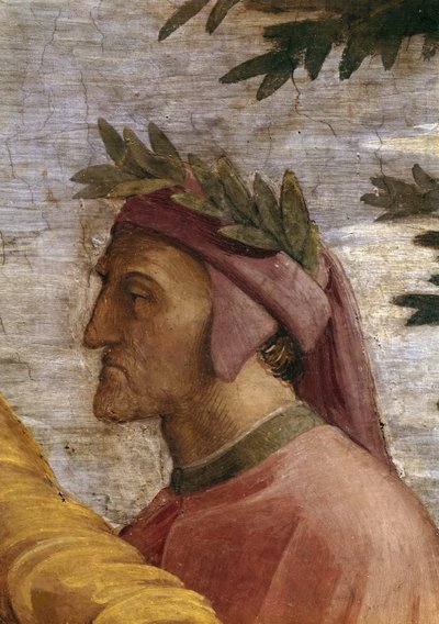 Disputa. Detail: Dante Alighieri Fresco in Stanza della Segnatura, ca. 1510-1511 door Raphael