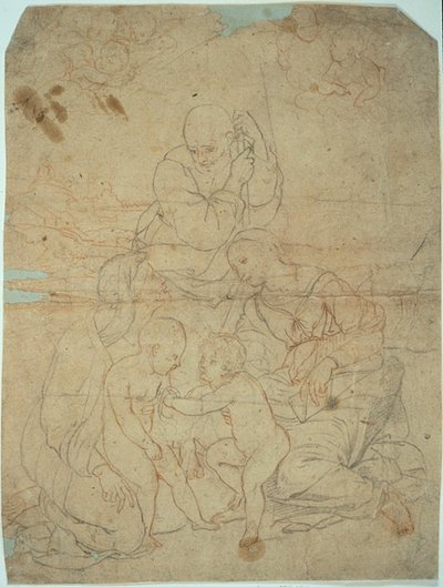 Heilige Familie met Sint-Elizabeth en de Jonge Johannes de Doper door Raphael