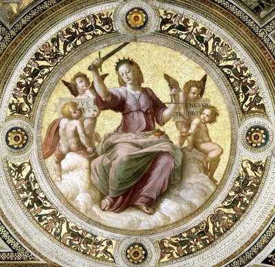 Vrouwe Justitia Fresco in Stanza della Segnatura, ca. 1510-1511 door Raphael