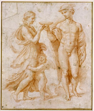 Mercurius biedt de beker van onsterfelijkheid aan Psyche aan door Raphael