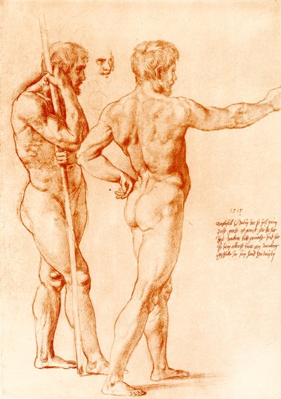Naaktstudie van twee krijgers door Raffaello Sanzio Raphael