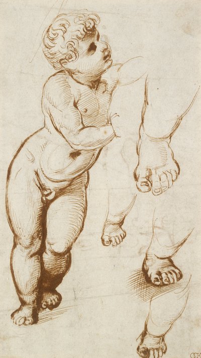 Recto: Het kind Christus en andere studies, 1500-1520 door Raphael