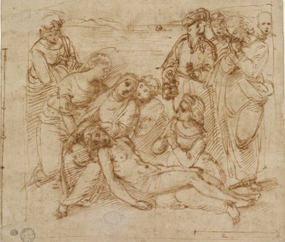 De klaagzang studie voor de graflegging van Christus, begin 16e eeuw door Raphael