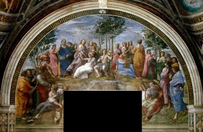 De Parnassus Fresco in Stanza della Segnatura, ca. 1510-1511 door Raphael