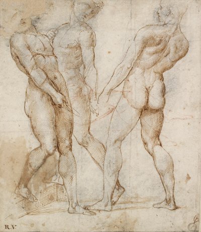 Drie naakte dragers Studie voor de graflegging, begin 16e eeuw door Raphael