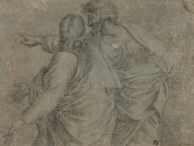 Twee mannen in gesprek en gebaren makend door Raphael
