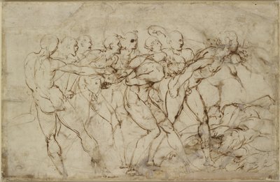 Een gevecht van naakte krijgers met gevangenen door Raffaello Sanzio Raphael