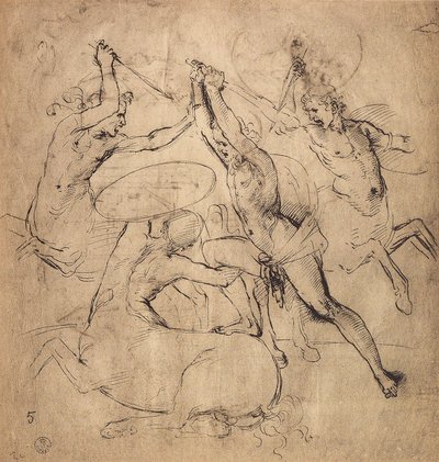 Hercules doodt de centaur; tekening door Raphael. Gabinetto dei Disegni e delle Stampe, Uffizi Gallery, Florence door Raffaello Sanzio Raphael