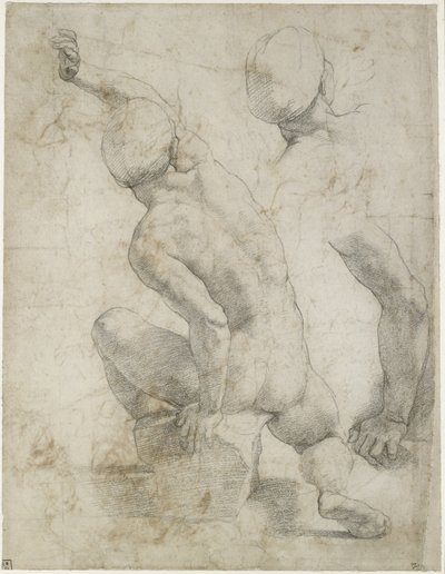 Recto: Naakte man zittend op een steen door Raffaello Sanzio Raphael