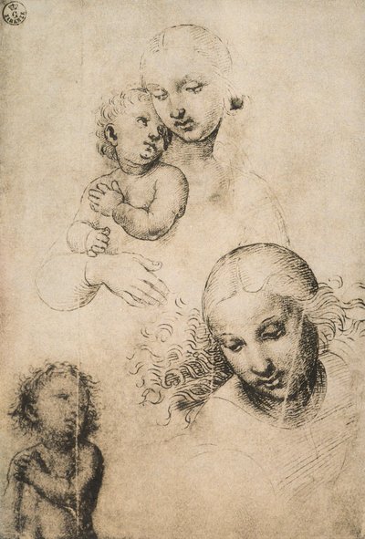 Studie voor een Madonna en Kind, tekening door Raffaello Sanzio. Gabinetto dei Disegni e delle Stampe, Uffizi Gallery, Florence door Raffaello Sanzio Raphael