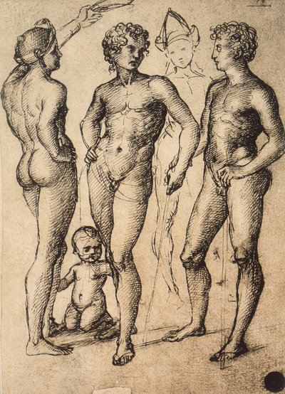 Studie van vier mannelijke figuren en een baby door Raffaello Sanzio Raphael