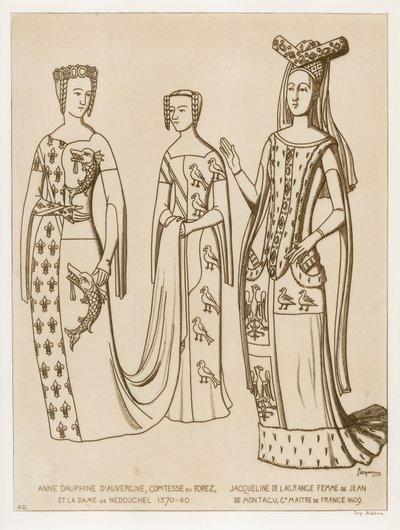 Anne Dauphine, Gravin van Forez en de dame van Nedouchel, 1370-80. Jacqueline de Lagrange, vrouw van Jean de Montagu, meester van Frankrijk, 1409. door Raphael Jacquemin