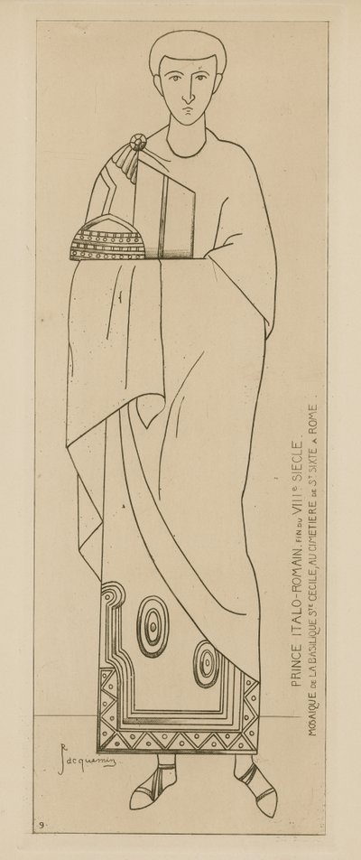 Prins Italo-Romaine. Eind 8e eeuw. Mozaïek van de Basiliek van Sint-Cecilia, op de begraafplaats van Sint-Sixtus in Rome door Raphael Jacquemin