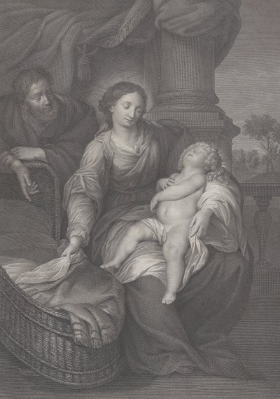De Heilige Familie, met het slapende Christuskind op de schoot van de Maagd door Raphael Morghen