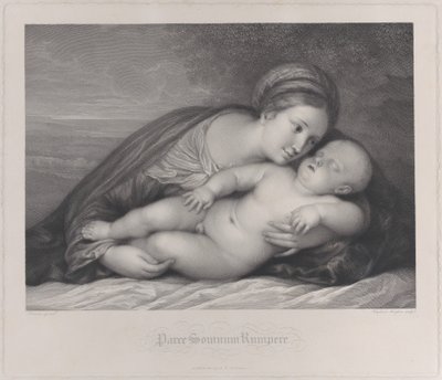 De Madonna die het slapende Christus Kind omhelst door Raphael Morghen