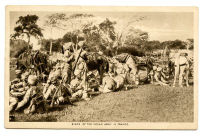 Sikhs van het Indiase leger in Frankrijk, 1914-15 (sepia foto) door Raphael Tuck and Sons