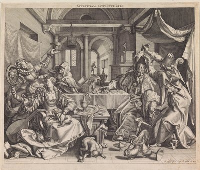 Allegorie op rijkdom, wellust en domheid door Raphaël Sadeler (I)