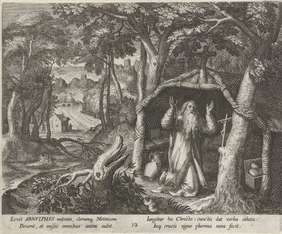 Heilige Arnoldus van Metz als kluizenaar door Raphaël Sadeler (I)