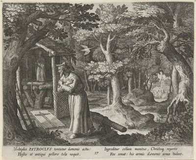 Heilige Patroclus van Néris als kluizenaar door Raphaël Sadeler (I)