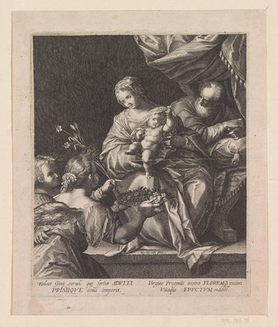 Heilige familie met twee engelen door Raphaël Sadeler (I)