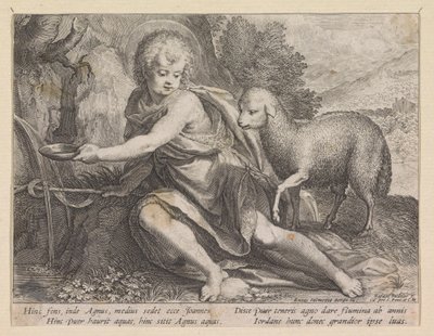 Johannes de Doper als jongeling bij een bron door Raphaël Sadeler (I)