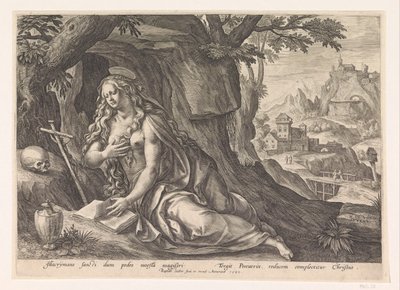 Maria Magdalena in de wildernis door Raphaël Sadeler (I)
