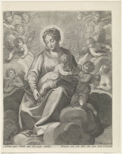 Maria met het Christuskind in de wolken door Raphaël Sadeler (II)