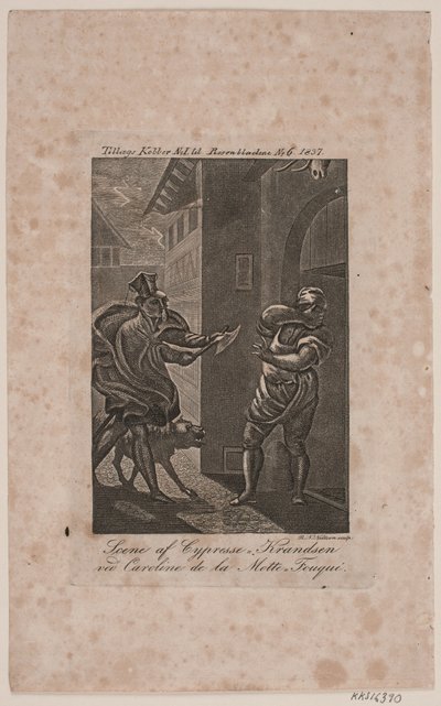Scène uit Cypresse-Knudsen. Toevoeging kopergravure aan Rosenbladene Nr. 6, 1837 door Rasmus Nicolai Nielsen