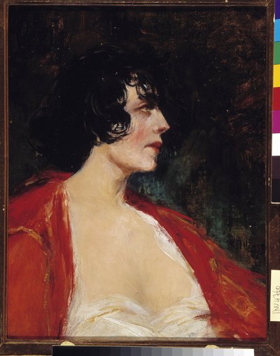 Portret van vrouw in de rode blouse door Raymond Allegre