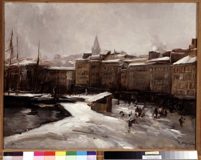 Quai du port, Marseille, onder de sneeuw door Raymond Allegre
