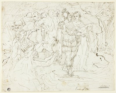 Aeneas in de Elysische Velden (recto); Schetsen van Figurengroepen (verso) door Raymond de Lafage