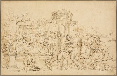 Bacchus en Ariadne, met Silenus, Nimfen en Saters door Raymond de Lafage