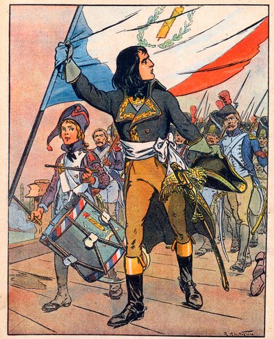 Eerste Italiaanse campagne: Napoleon Bonaparte (1769-1821) bij de Slag om de Brug van Arcole, november 1796, uit 