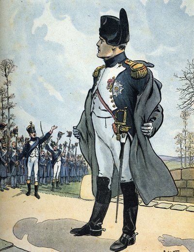 Portret van keizer Napoleon I (1769-1821) terugkerend uit ballingschap naar Elba door Raymond de la Neziere