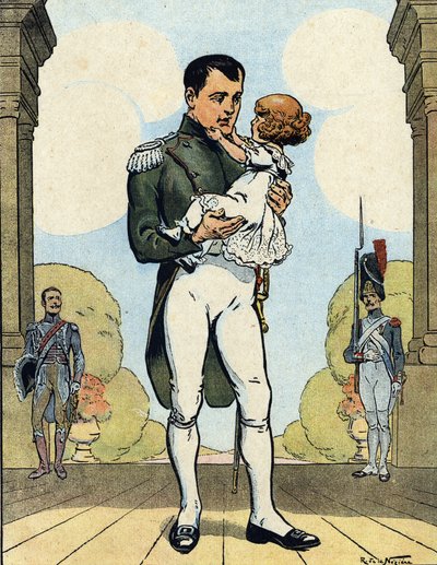 Portret van Keizer Napoleon I (1769-1821) met zijn zoon de Aiglon (1811-1832) (Koning van Rome Napoleon II, Hertog van Reichstadt) door Raymond de la Neziere
