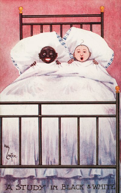 Zwarte en witte kinderen in een bed door Reg Carter