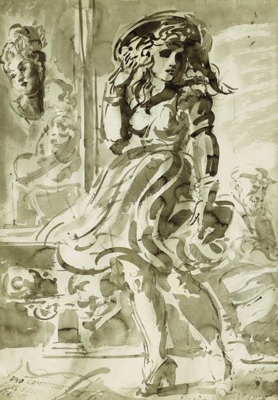 Een winderige rok: Een dubbelzijdige tekening door Reginald Marsh