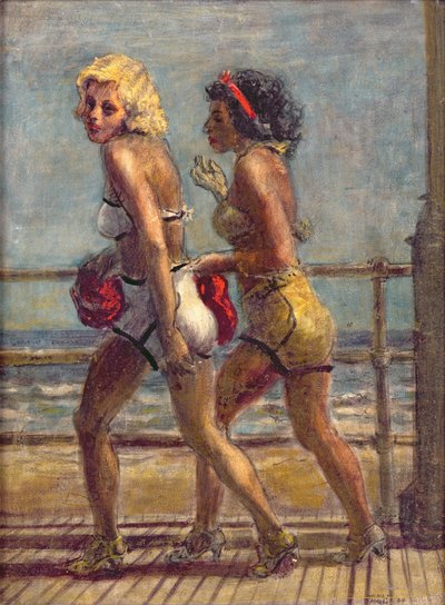 Twee meisjes op promenade (tempera op doek) door Reginald Marsh