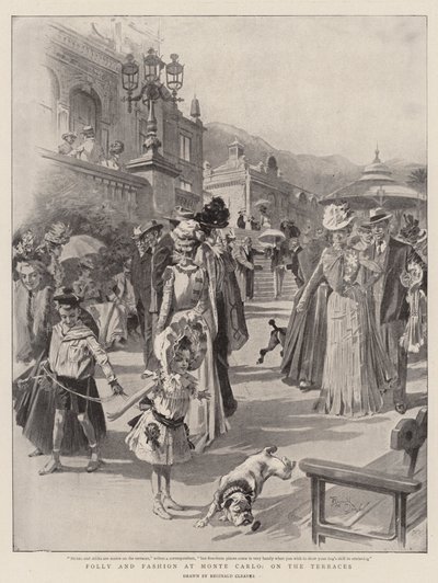 Zotheid en mode in Monte Carlo, op de terrassen (litho) door Reginald Thomas Cleaver