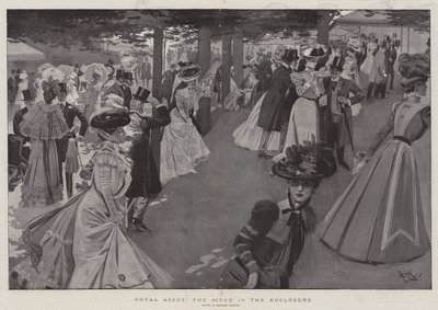 Royal Ascot, de scène in de omheining (litho) door Reginald Thomas Cleaver