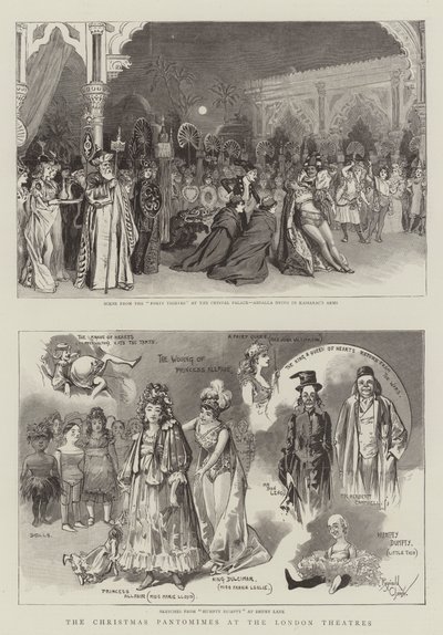 De kerstvoorstellingen in de Londense theaters (gravure) door Reginald Thomas Cleaver